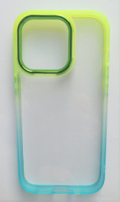 Луксозен твърд гръб кристално прозрачен за Apple iPhone 14 Pro 6.1 жълто син кант